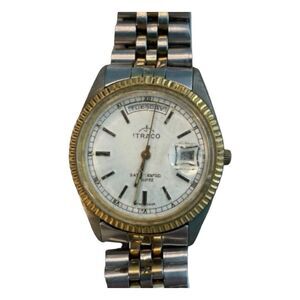 Vintage Itraco Diving Watch Quartz 3 ATM Wristwatch Silver Gold Tone Metal